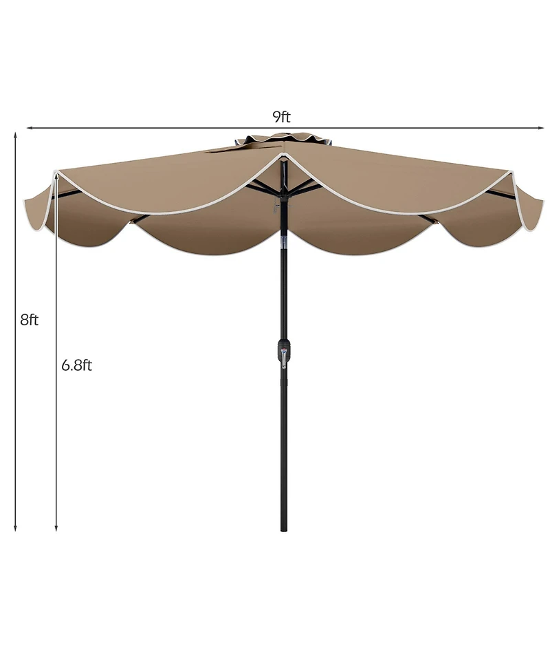 Gymax 9 Ft Scalloped Solar Patio Umbrella Market Table w/ 24 Led Lights