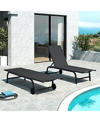 Gymax Outdoor Chaise Lounge Chair Set of 2 with Wheels 6-Position Recliner with 80-DegreeFull Flat