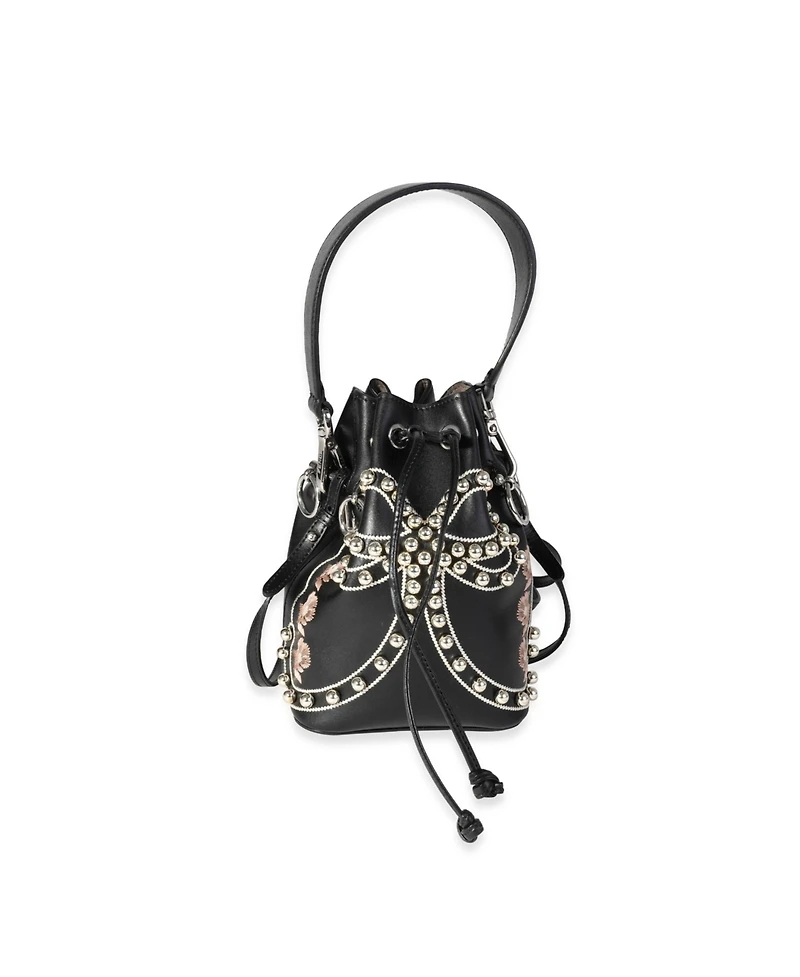 Pre-Owned Fendi Black Leather Studded Bow Mon Tresor Bucket Bag
