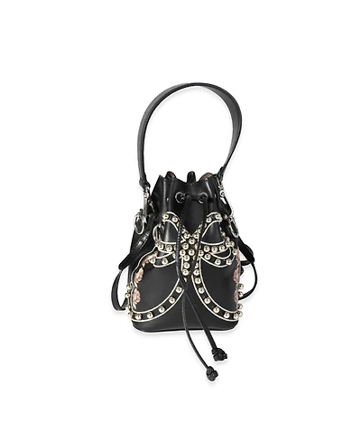 Pre-Owned Fendi Black Leather Studded Bow Mon Tresor Bucket Bag
