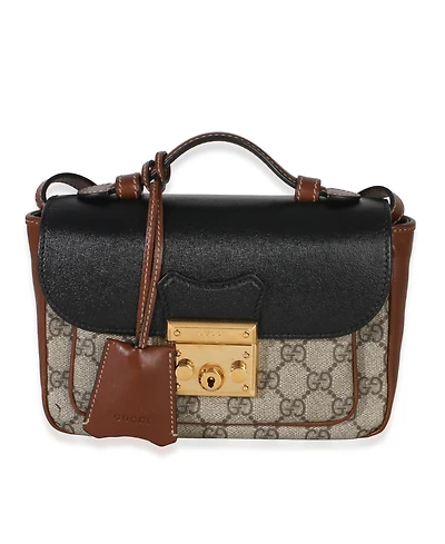 Pre-Owned Gucci Black Ebony Gg Supreme Monogram Calfskin New Sakai Mini Padlock Bag
