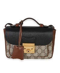 Pre-Owned Gucci Black Ebony Gg Supreme Monogram Calfskin New Sakai Mini Padlock Bag