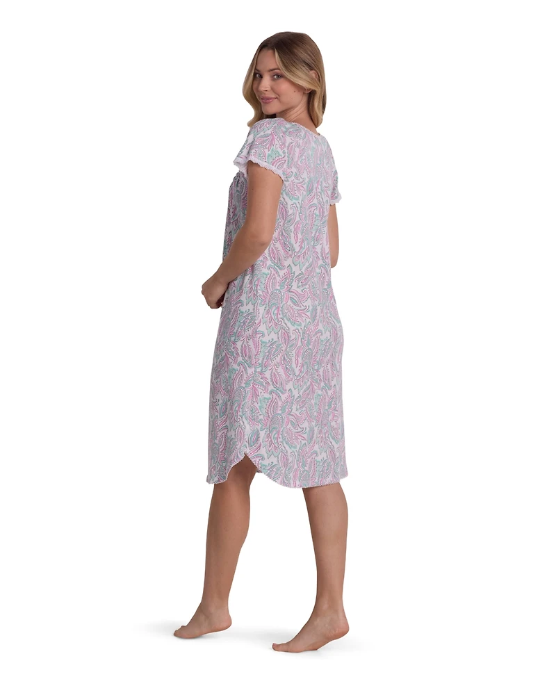 Miss Elaine Women's Short-Sleeve Printed Short Gown