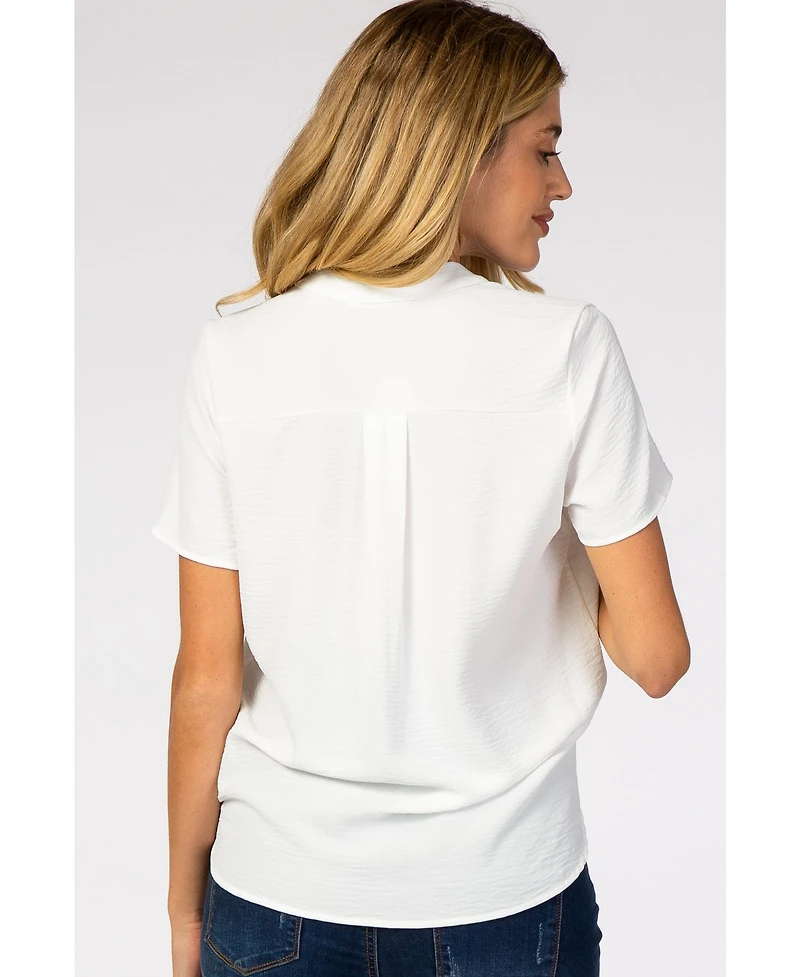 Pinkblush White Short Sleeve V-Neck Maternity Blouse