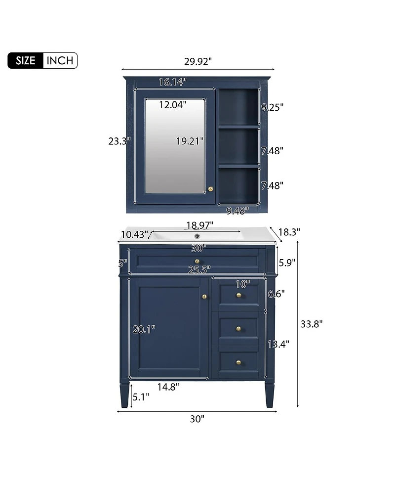 Sillysis 30" Modern Freestanding Bathroom Vanity with Ceramic Sink-Sillysis