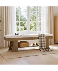 Tribesigns Upholstered Entryway Bench with Storage Shelf, Indoor Cushioned Shoe Bench Seat, Farmhouse Skinny End of Bed Benches
