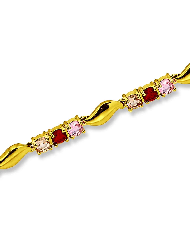 Macy's Round Pink, Champagne, Red Cubic Zirconia and Polish "S" Shape Bracelet