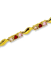 Macy's Round Pink, Champagne, Red Cubic Zirconia and Polish "S" Shape Bracelet