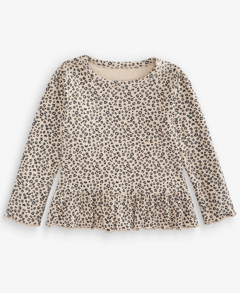 First Impressions Baby Girls' 3M-24M Mix & Match Long-Sleeve Leopard-Print Peplum Top, Macy's Exclusive