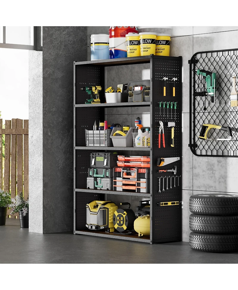 5-Shelf Heavy-Duty Adjustable Garage Storage Shelving with Side Pegboards