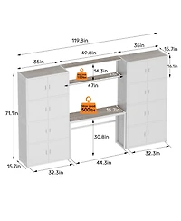 5-Shelf Heavy-Duty Garage Cabinet and Workstation System w/ Side Pegboards, White (120 in. W x 71 in. H x 16 in. D