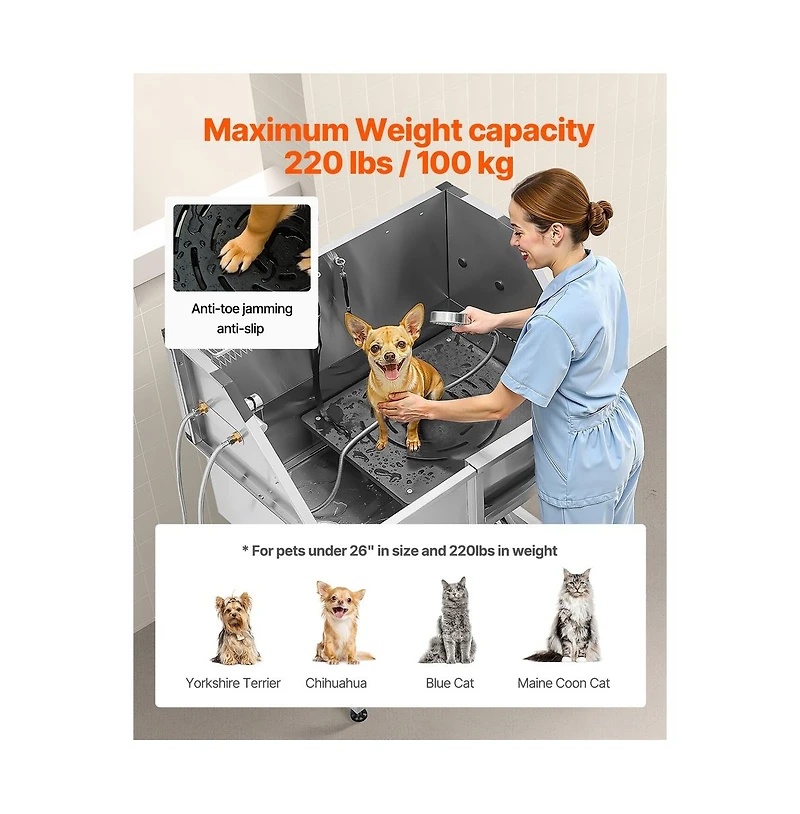 Ruie 38 inch Stainless Steel Dog Washing Station Pet Grooming Tub Hot Cold Faucet