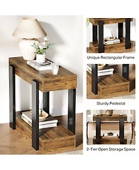 Slickblue Farmhouse Side Table with Open Storage Shelf and Rustic Design