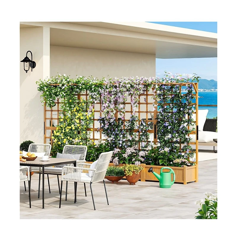 Aoxun 72" Cedar Planter and Trellis Combo C Freestanding Garden Tower in Honey