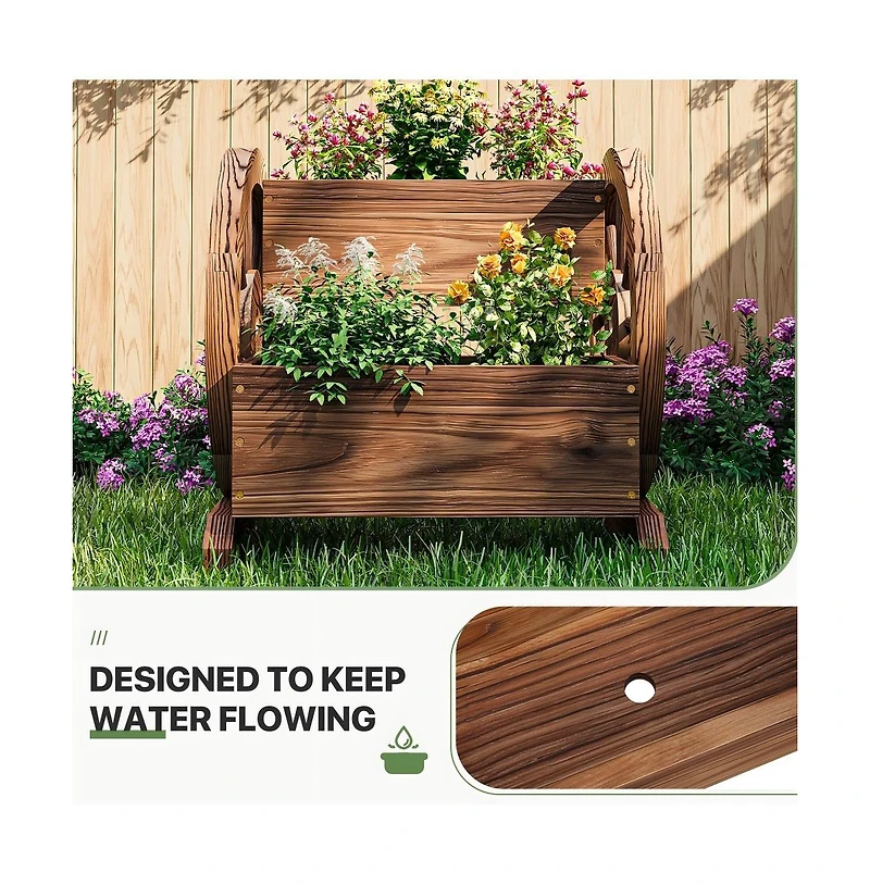 Aoxun 22-Inch Cedar Wood Flower Pot in with Carbonized Finish, Rustic Garden Decor