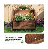 Aoxun 22-Inch Cedar Wood Flower Pot in with Carbonized Finish, Rustic Garden Decor