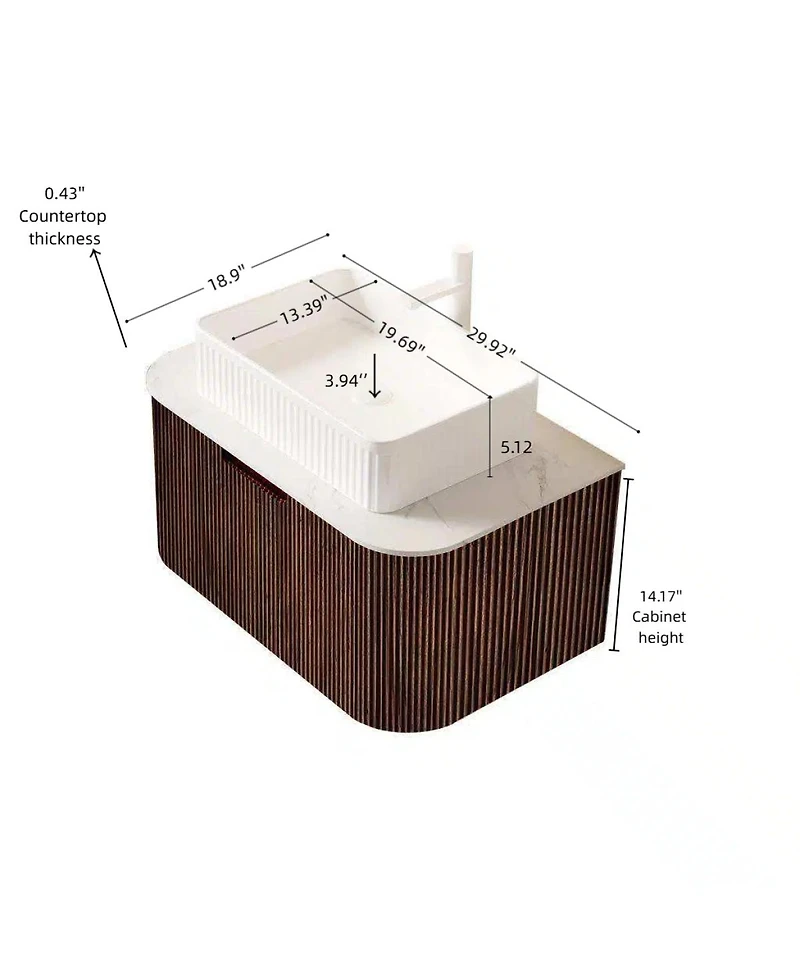 Sillysis Wall Mounted Bathroom Vanity with Ceramic Sink, Plywood Cabinet, Soft Close Drawer