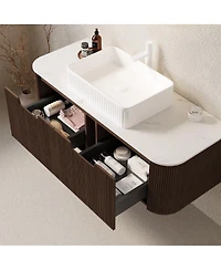 Sillysis Wall Mounted Bathroom Vanity with Ceramic Sink, Plywood Cabinet, Soft Close Drawer, Pre-assembled