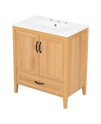 Sillysis 30 Inch Bathroom Vanity with Sink, Freestanding Wood Cabinet, Soft Close Drawer, Farmhouse Storage for Small Bathrooms
