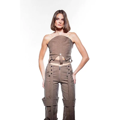 Jendue Women's Wild Flower Denim Corset Top | Designer Denim Fashion