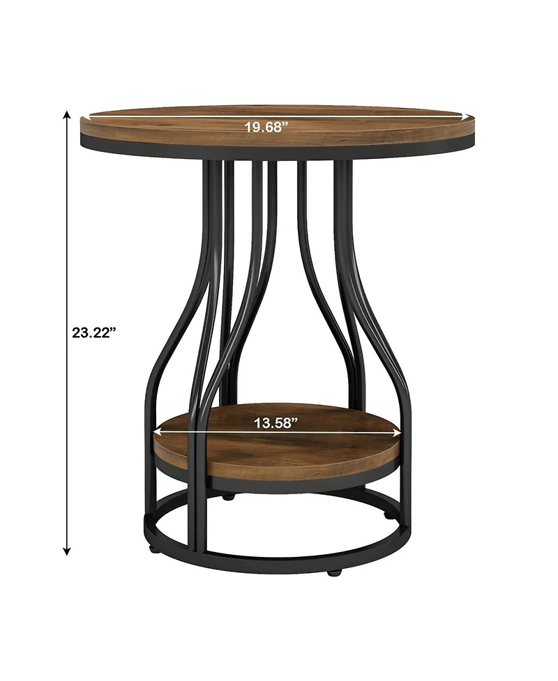 Slickblue 2 Tier Round End Table with Metal Frame for Living Room