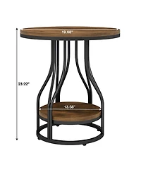 Slickblue 2 Tier Round End Table with Metal Frame for Living Room