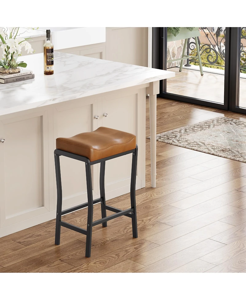 gaomon Counter Height Bar Stools Set of 1, Barstools with Thick Padded Seat, Metal Frame and Footrest, Faux Leather Saddle Stools for Kitchen