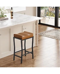 gaomon Counter Height Bar Stools Set of 1, Barstools with Thick Padded Seat, Metal Frame and Footrest, Faux Leather Saddle Stools for Kitchen
