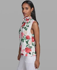 Karl Lagerfeld Paris Women's Mock Neck Floral Print Blouse