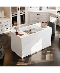 Homsee Modern 63 Inch 12-Drawer Bedroom Island - Tempered Glass Top | Engineered Wood | Smooth Glide Drawers