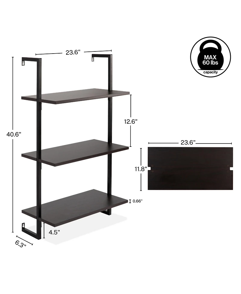 Madera Industrial -Shelf Wood Wall-Mounted Open Ladder Bookcase
