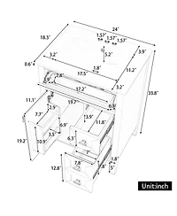 Busdays 24 Inch Bathroom Vanity with Sink Mdf and Rubberwood Construction 3 Drawers and Cabinet with 2 Tier Door Storage Rack Soft Close