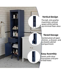 Phying 68" H Tall Bathroom Storage Cabinet with Adjustable Shelves and One Drawer and Door, Storage Cabinet for Bathroom, Living Room