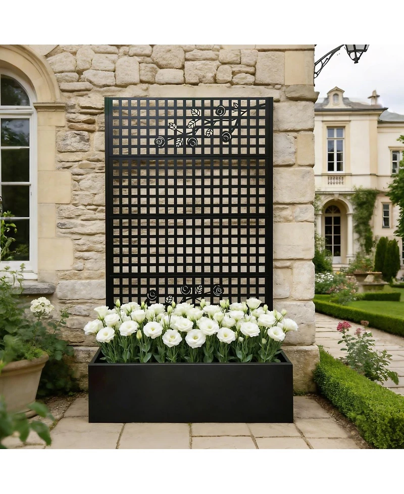 Asagikoiai 70.9" Outdoor Metal Planter Box with Trellis Lattice, Raised Garden Bed for Patio