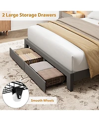 gaomon Velvet Upholstered Platform Bed with 2 Storage Drawers – Adjustable Headboard, No Box Spring Needed