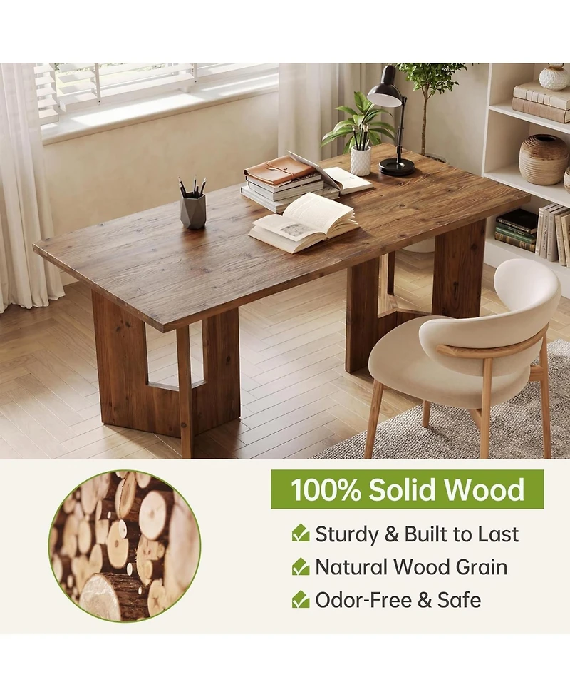 Tribesigns Solid Wood Office Desk, 63 inch Long Large Wood Desks, Farmhouse Executive Computer Desk, Home Office Workstaticon