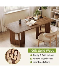 Tribesigns Solid Wood Office Desk, 63 inch Long Large Wood Desks, Farmhouse Executive Computer Desk, Home Office Workstaticon