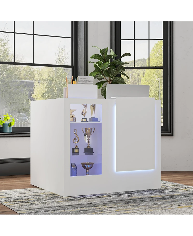 Homsee Modern Corner Display Console - Tempered Glass Led Light Kit Engineered Wood