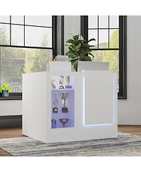 Homsee Modern Corner Display Console - Tempered Glass Led Light Kit Engineered Wood