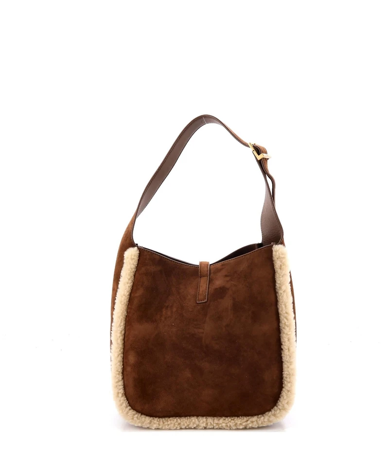 Pre-Owned Saint Laurent Small Le 5 a 7 Supple Hobo Suede with Shearling