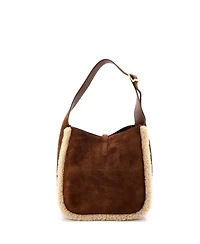 Pre-Owned Saint Laurent Small Le 5 a 7 Supple Hobo Suede with Shearling