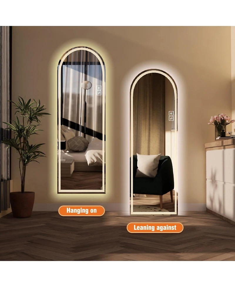 Phying Led Full Length Mirror Dimmable High Definition Explosion Proof Standing Wall Mounted Lighted Mirror for Makeup Studio Home Decor