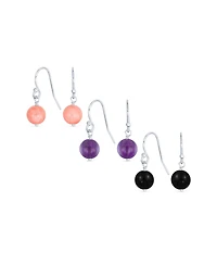Bling Jewelry Set of 3 Drop Dangle Ball Earrings Onyx Amethyst Turquoise Lapis Lazuli Malachite Beads Sterling Silver