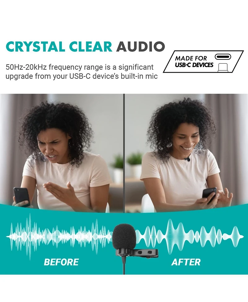 Movo uLav - Wired Omnidirectional Usb-c Lavalier Clip On Microphone