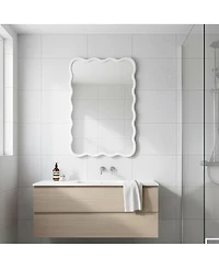 Phying Wavy Rectangle Decorative Wall Mirror Solid Wood Framed Hanging Mirror for Home Bedroom Bathroom Entryway Living Room