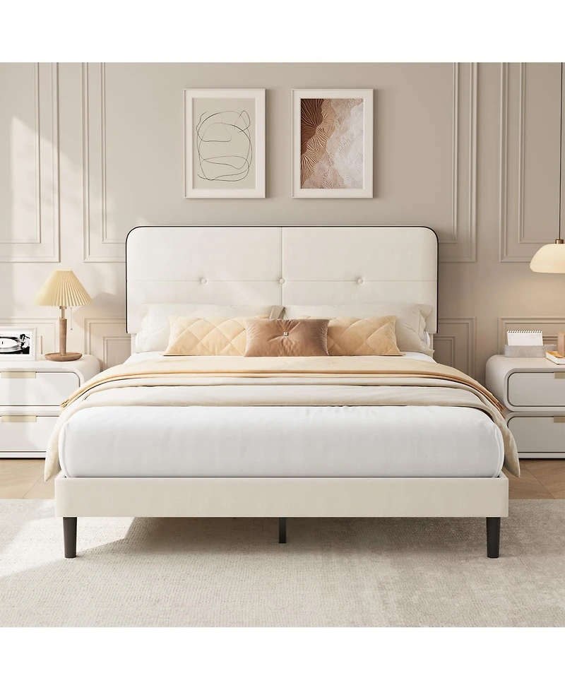 homfan Bed Frame Upholstered Platform with Adjustable Headboard Velvet Metal Support No Box Spring Needed