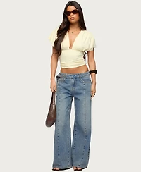 Edikted Womens Flutter Plunging V Neck Top