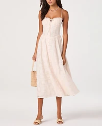 Astr the Label Women's Aubrey Sweetheart Neck Embroidered Eyelet Midi Dress