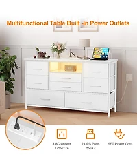 homfan Modern Tv Stand Dresser with Led Lighting and Built-in Charging Station - Durable Storage Chest with Deep Drawers for Bedroom and Living Room