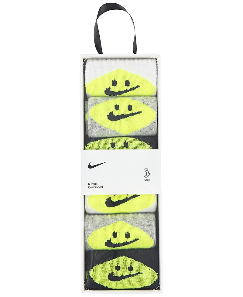 Nike Boys' and Girls' 4-7 Smiley Dri-fit Crew Socks, 6-Pack